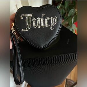 Juicy Couture Black Heart Wristlet with Rhinestones